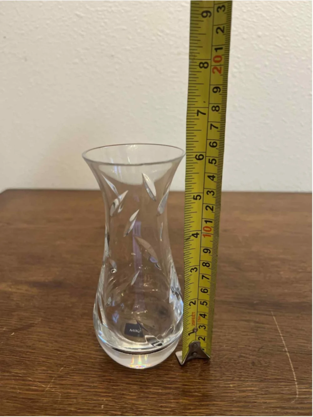 Mikasa Crystal Bud Vase 6in Cut Leaf Design Original Label Elegant Clear Glass
